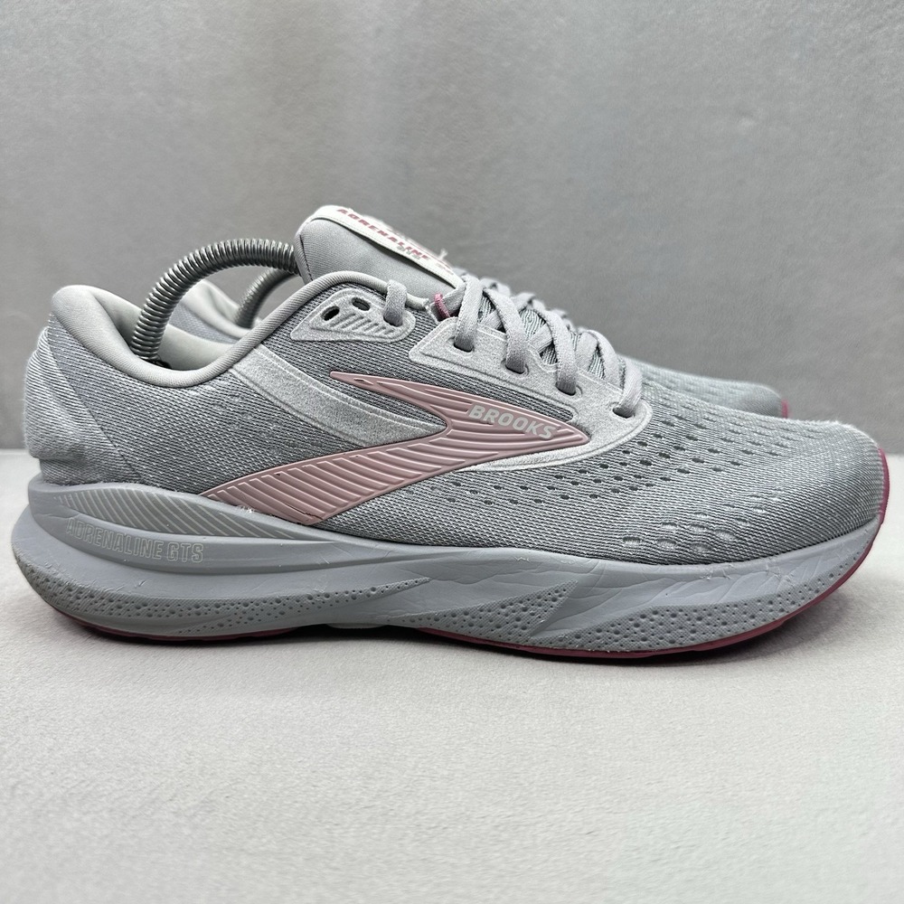 Womens Size 11.5 (D) Brooks Adrenaline GTS 24 Shoes Gray / Pink Running Sneakers